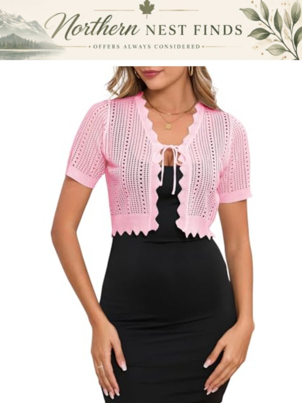 Short Sleeve Crochet Shrug Cardigan Lightweight Summer Tie Front Knit
